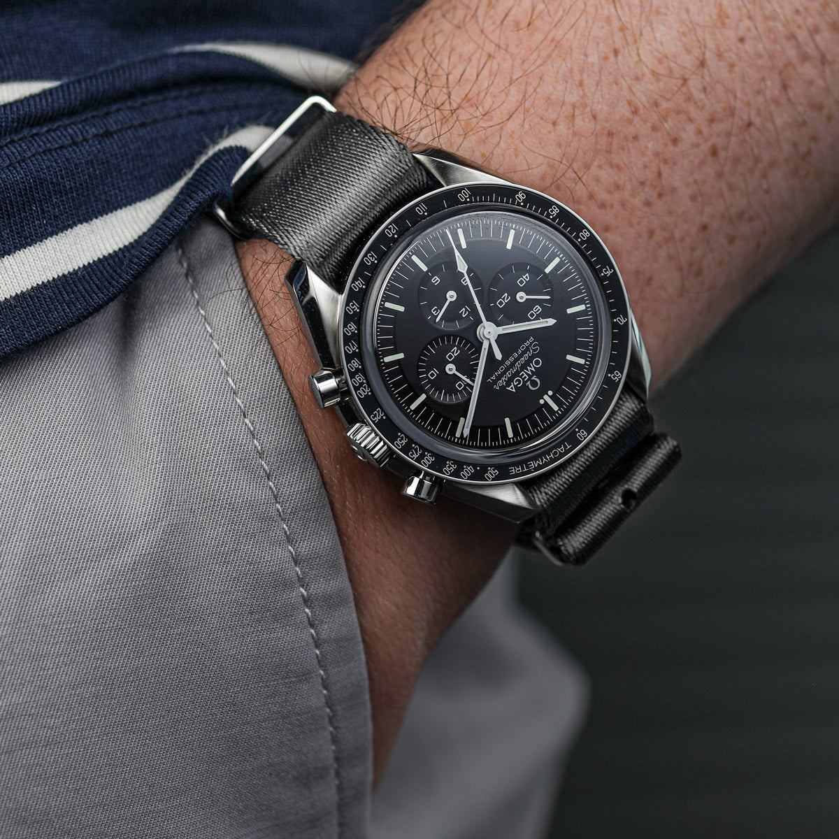 Premium Grey nylon NATO watch straps, seat belt nylon material, white background image