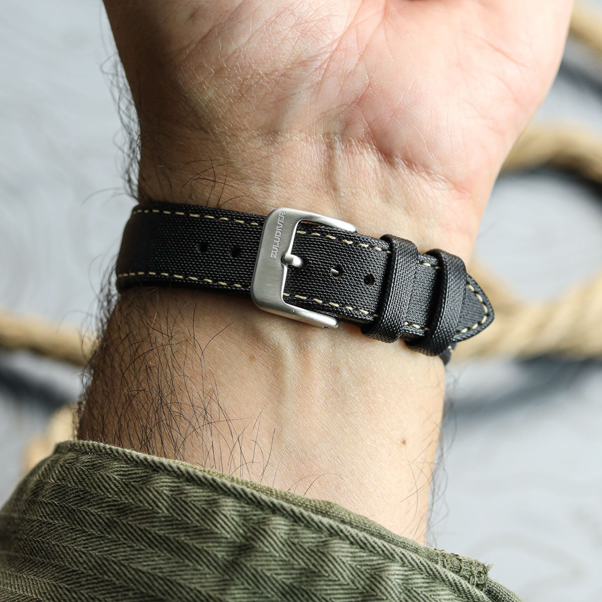 Mayday Regatta Sailcloth Divers Watch Strap - Pirate Black