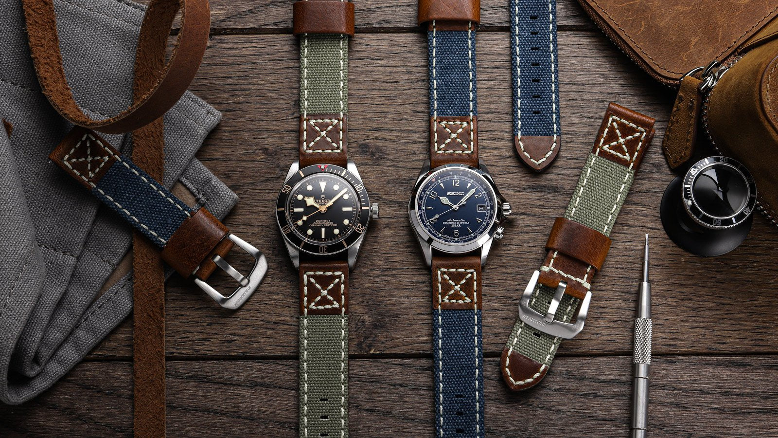 ZULUDIVER Canvas Denim Vintage Italian Leather Watch Strap