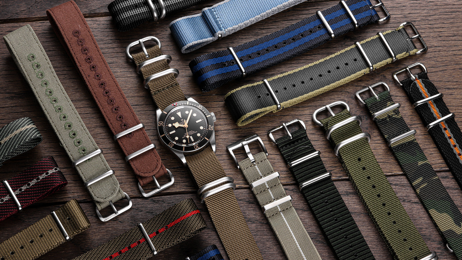 NATO watch strap, grey seatbelt nylon material fitted to a mechanical Bell & Ross automatic movement watch