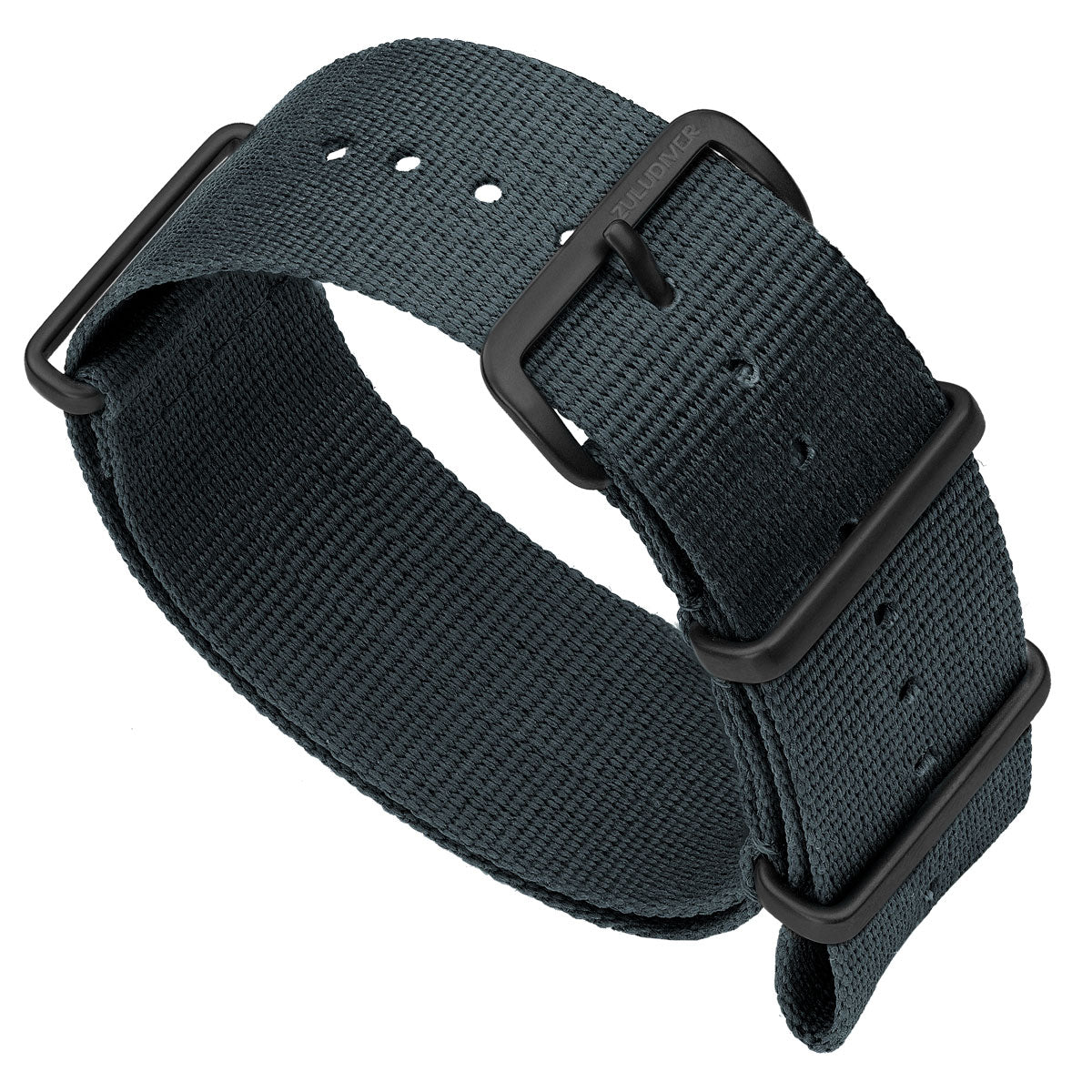 Military nylon NATO watch strap, colour admiralty grey, with IP Black finish hardware