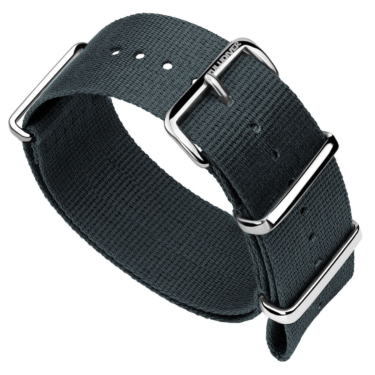 Military NATO watch strap, colour grey, with polished stainless steel hardware