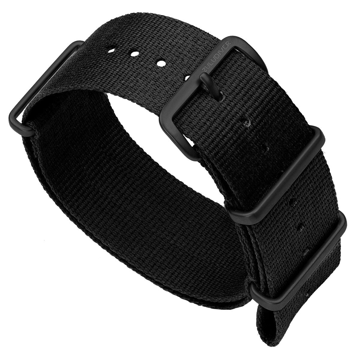 Military NATO nylon watch strap, colour black, with IP black finish hardware