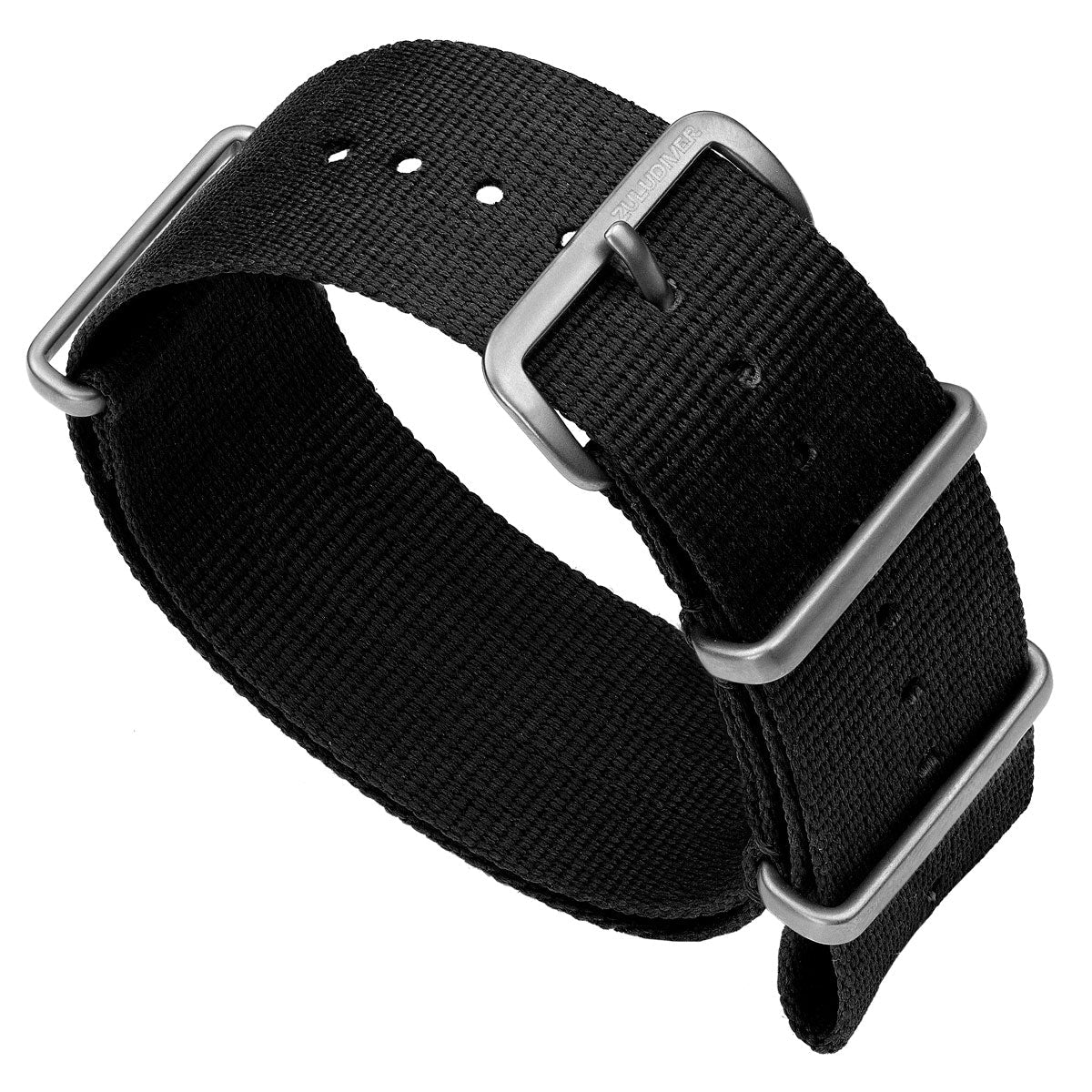 Nylon NATO watch strap, colour black, with stainless steel satin finish hardware