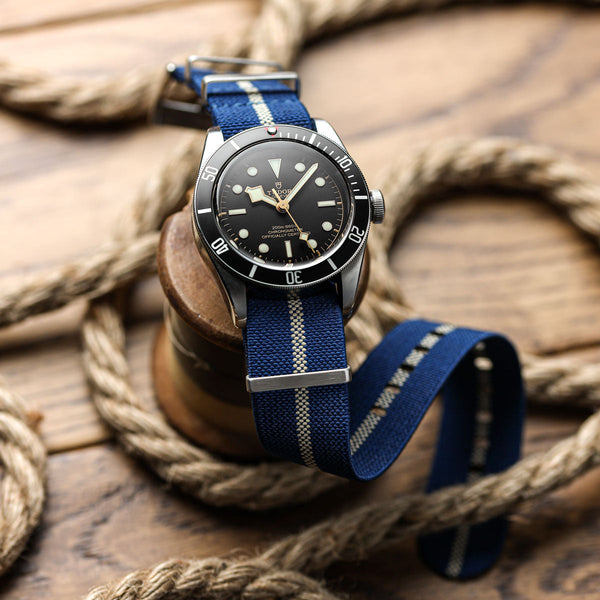 1973 British Military Watch Strap: AIRBORNE Elastic Navy Sand