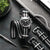 Classic Bond Premium NATO watch straps, seat belt nylon material, Black/Grey stripe white background image