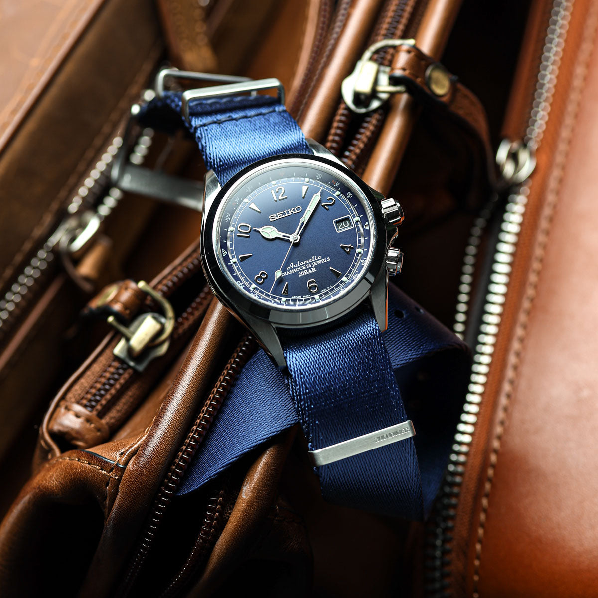 Premium Blue nylon NATO watch straps, seat belt nylon material, white background image