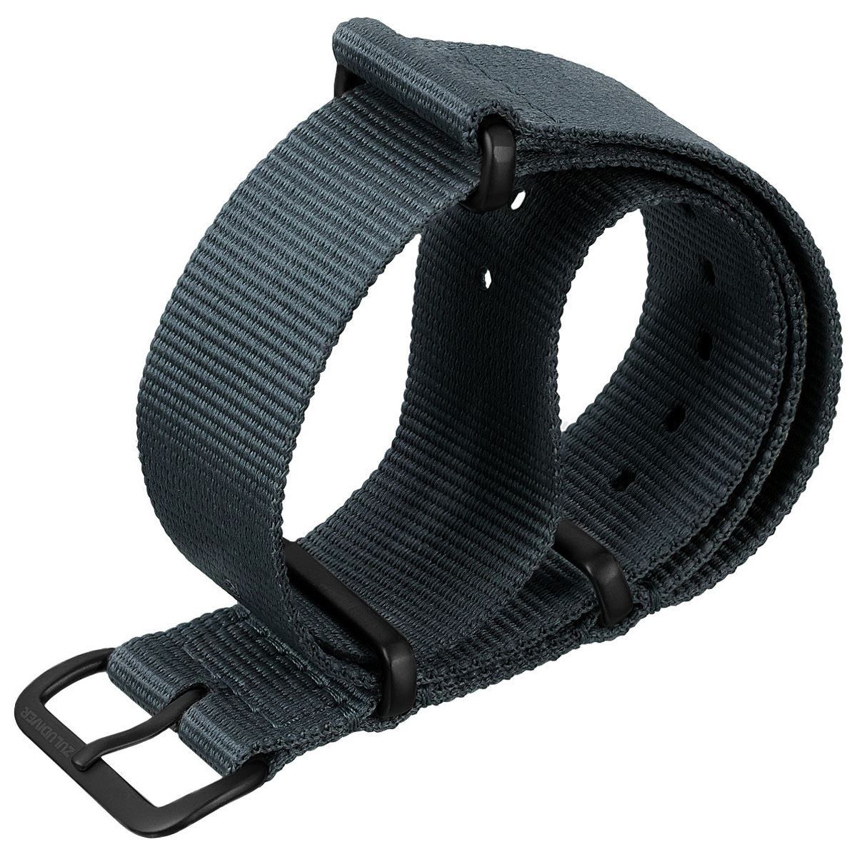 Military nylon NATO watch strap, colour admiralty grey, with IP Black finish hardware