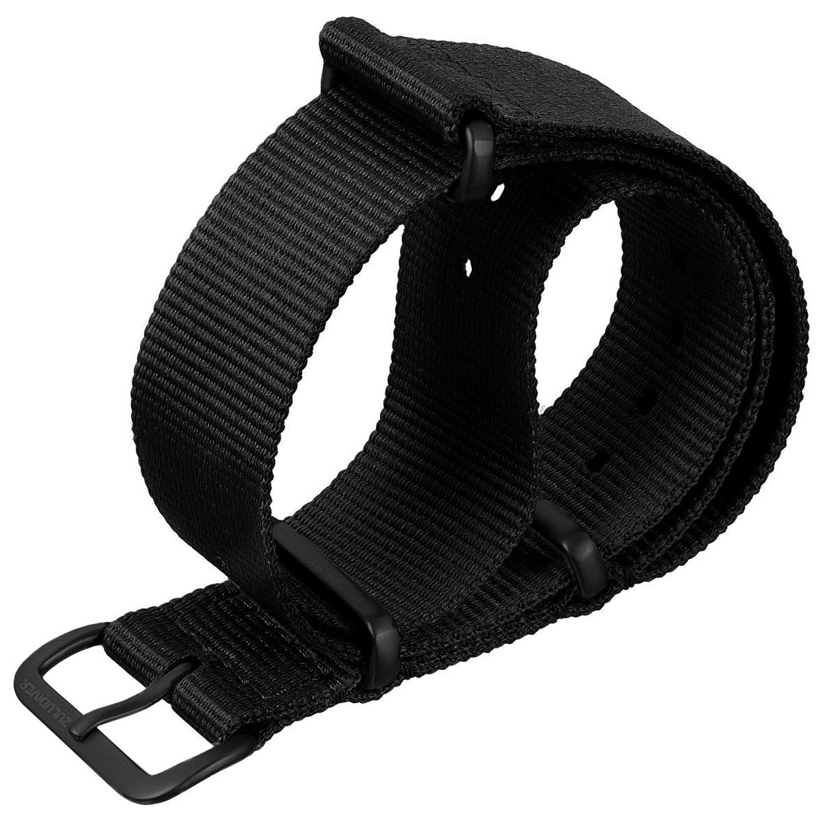Military NATO nylon watch strap, colour black, with IP black finish hardware