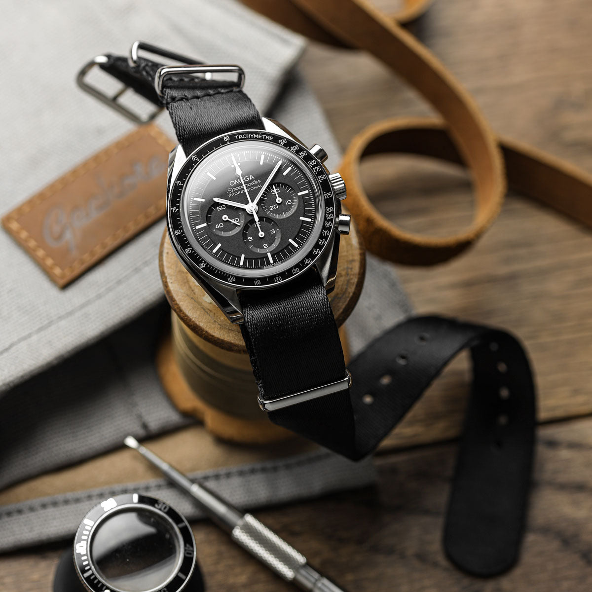 Omega black outlet leather strap