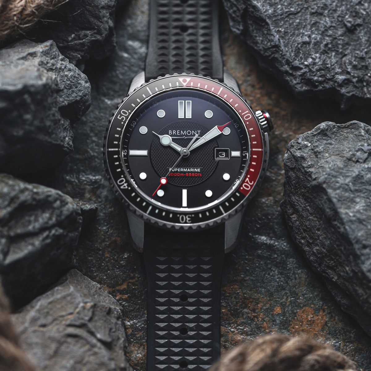  Seacroft Waffle FKM Rubber Dive Watch Strap - Coffee Brown
