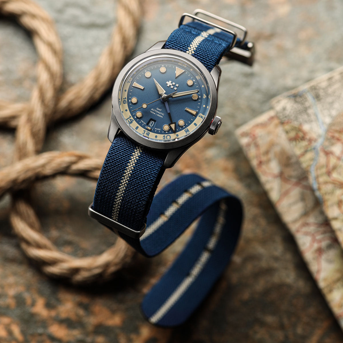 1973 British Military Watch Strap: AIRBORNE Elastic - Desert Sand / White