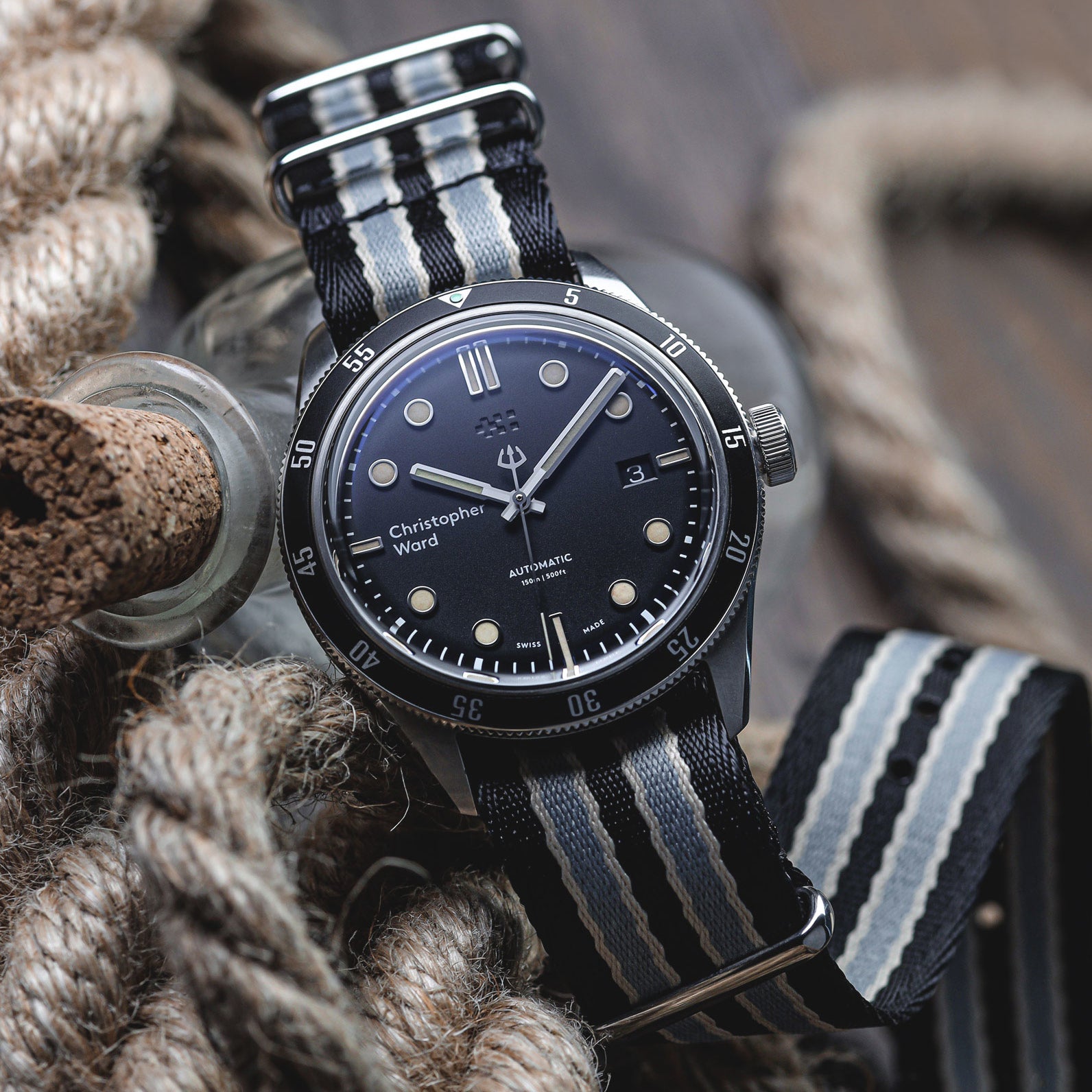 1973 British Military Watch Strap: ARMOURED - Navy Blue/Red, Polished - additional image 4