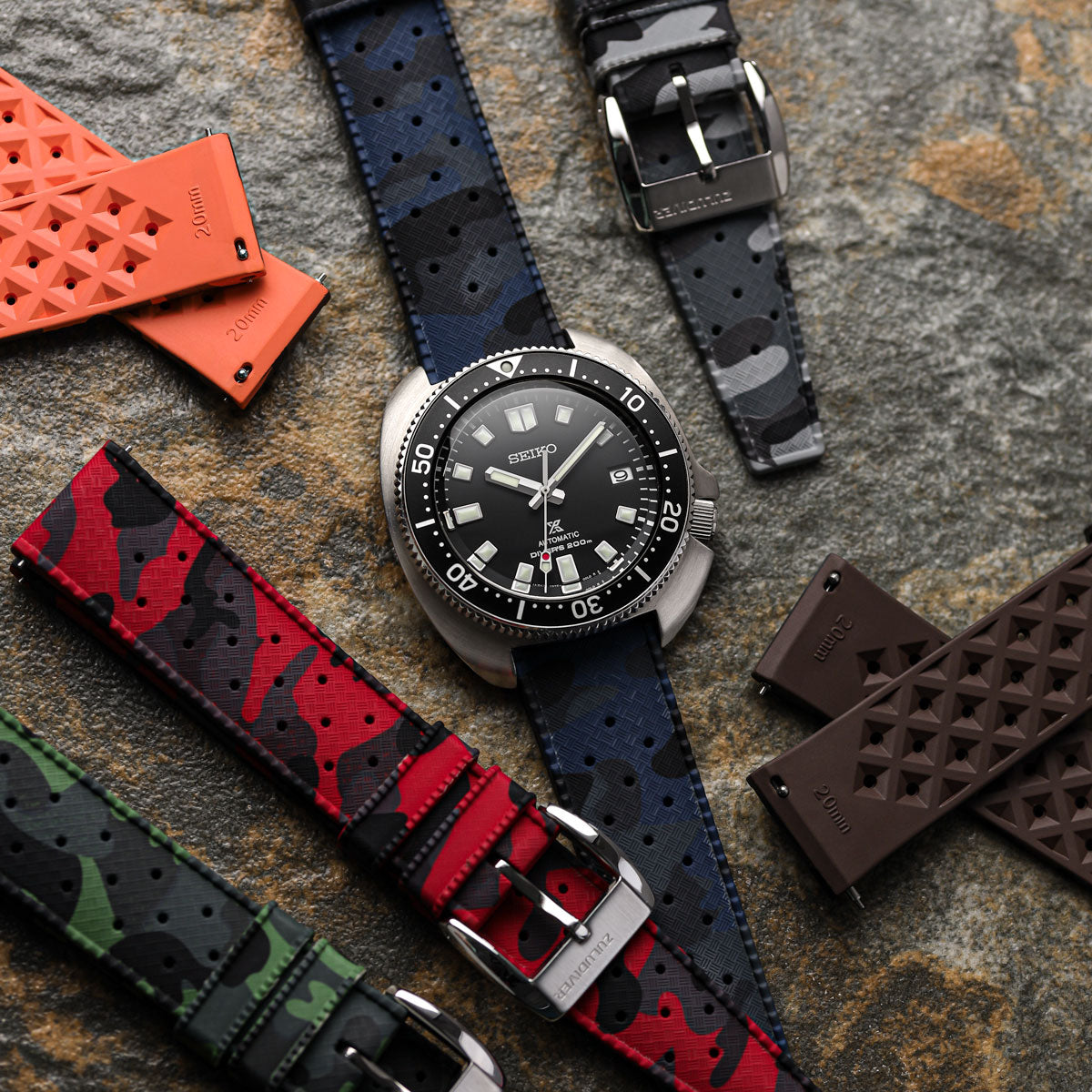 ZULUDIVER Tropical Style Camo Rubber Watch Strap - Grey - additional image 2