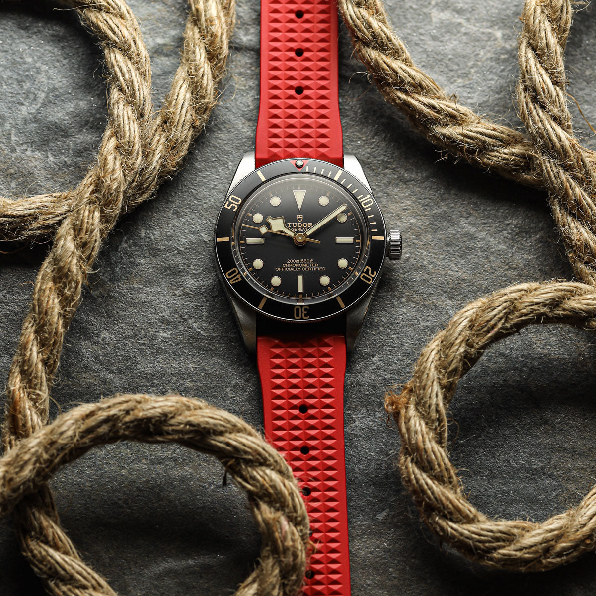 Seacroft Waffle FKM Rubber Dive Watch Strap - Crimson Red
