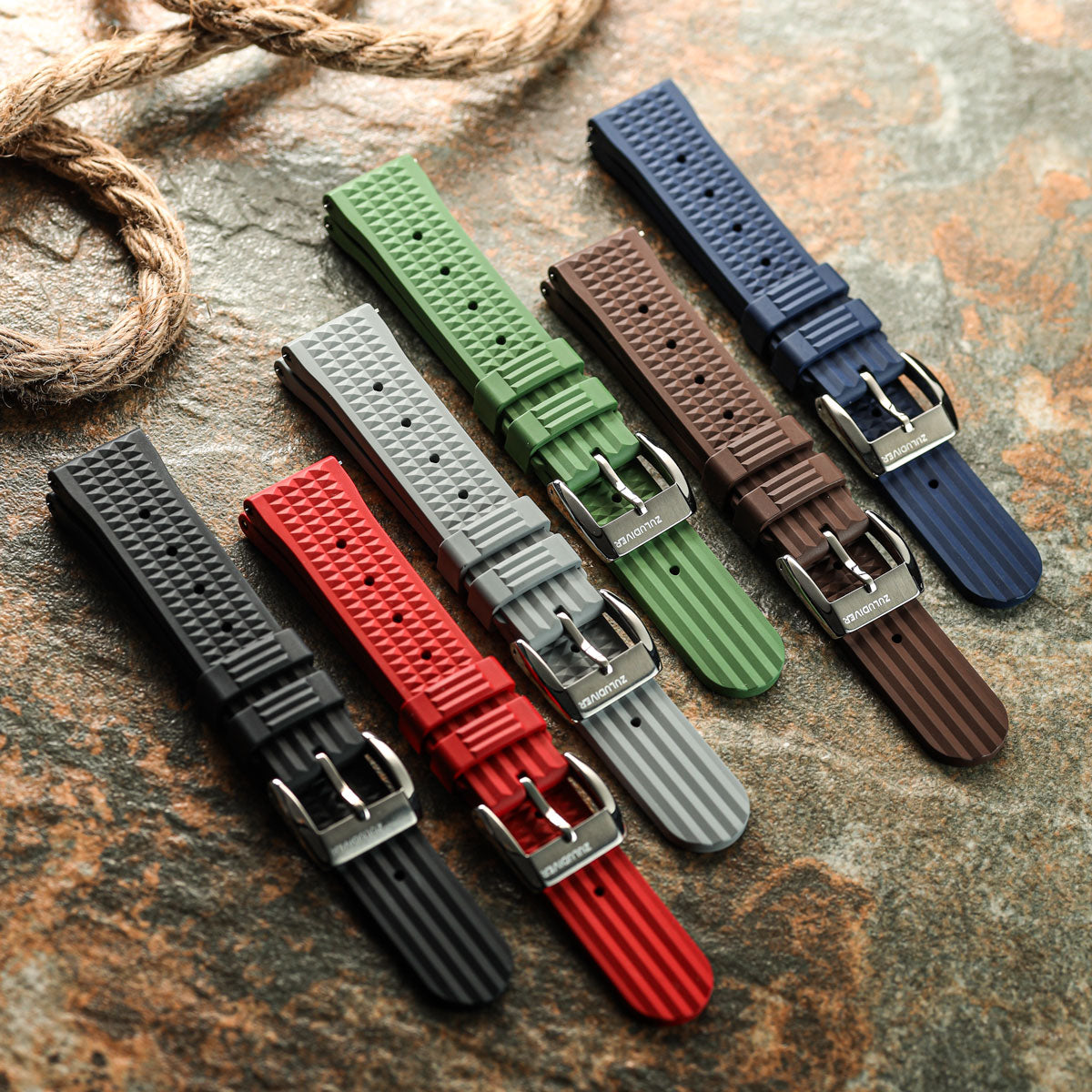 Seacroft Waffle FKM Rubber Dive Watch Strap - Cloud Grey