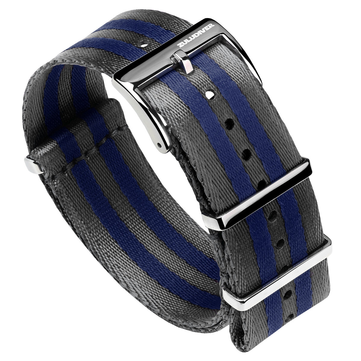 Premium NATO watch straps, seat belt nylon material, Blue/Grey stripe white background image