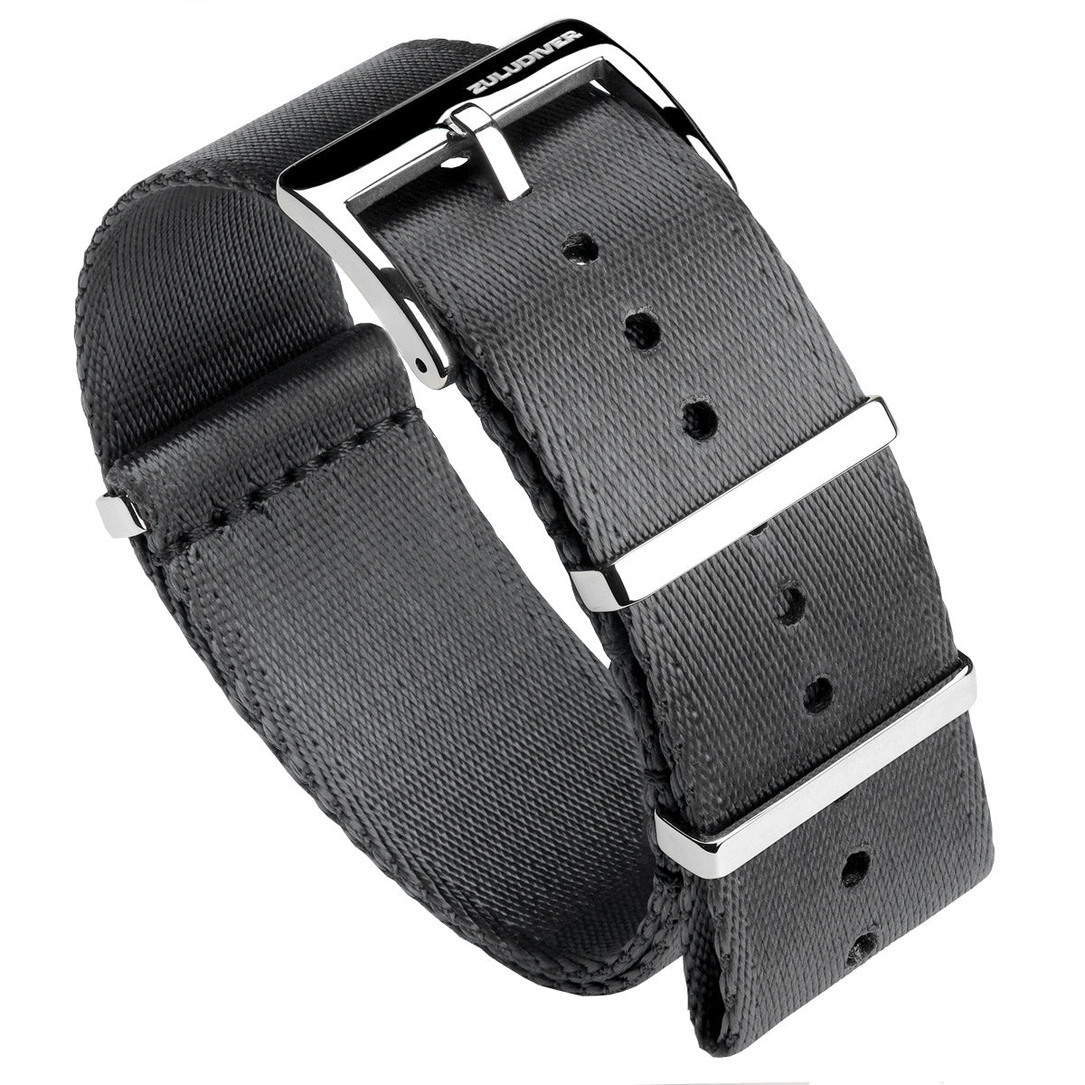 Premium NATO watch straps, grey seat belt nylon material, with polished hardware, white background image