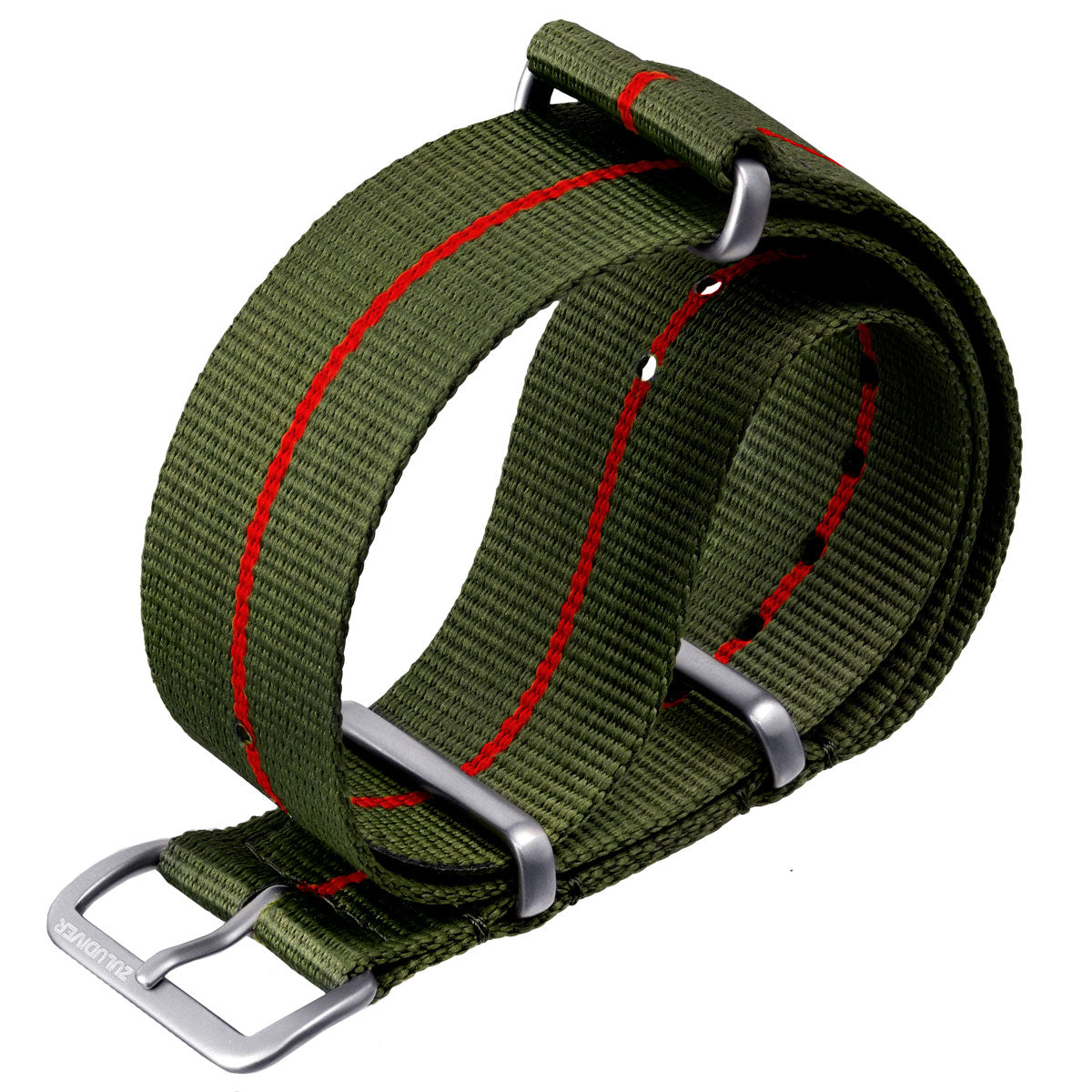 Marine National NATO Watch Strap, green with red stripe, white background image