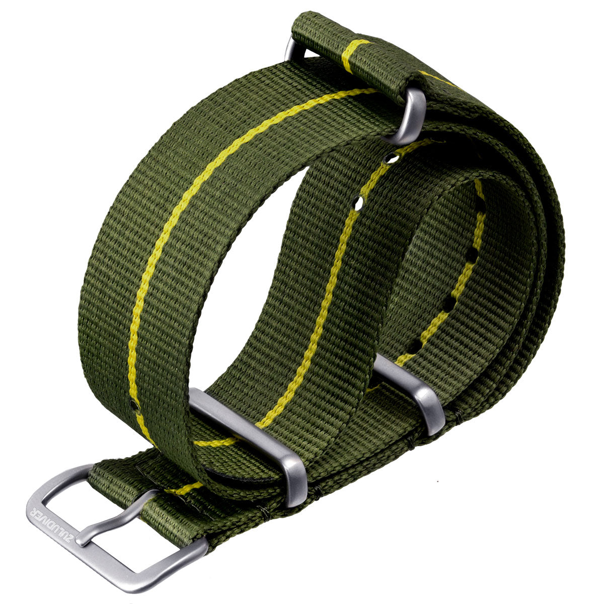 Marine National NATO Watch Strap, green with yellow stripe, white background image