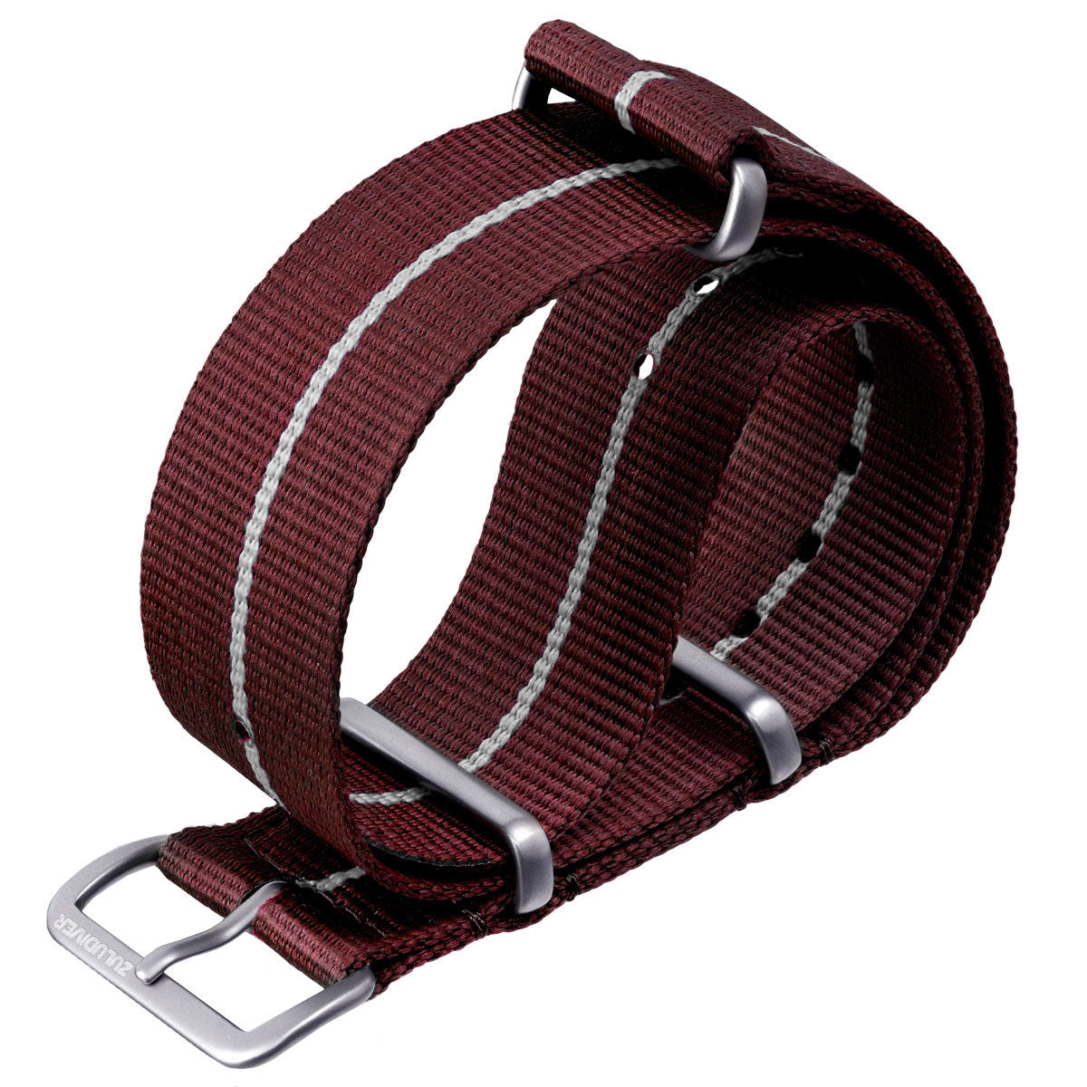 Marine National NATO Watch Strap, burgundy with white stripe, white background image