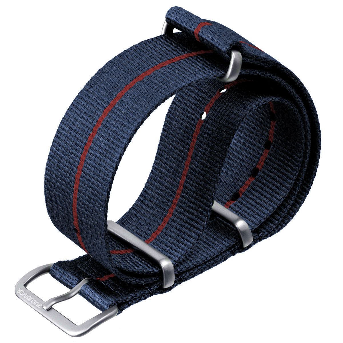 Marine National NATO Watch Strap, blue with red stripe, white background image