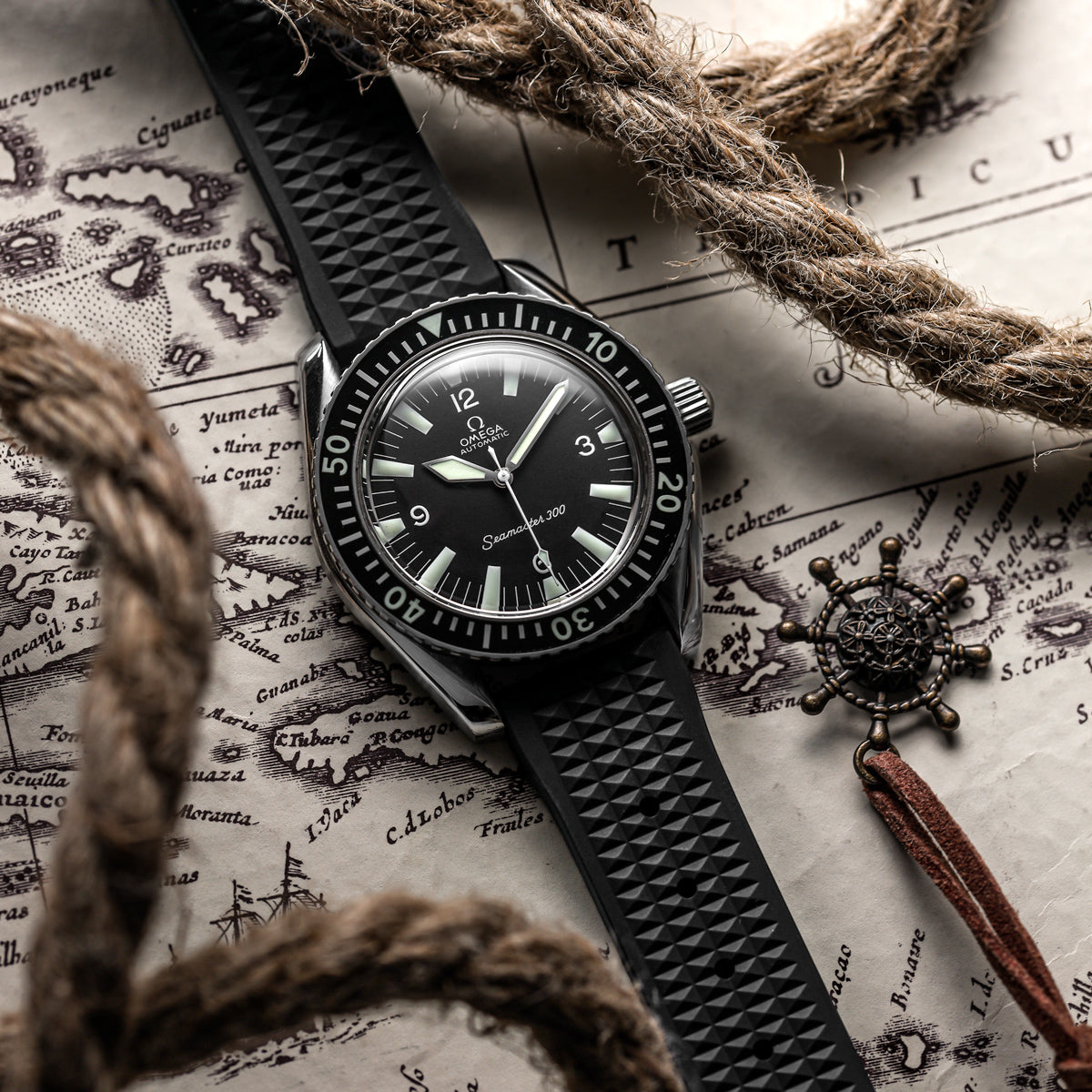  Seacroft Waffle FKM Rubber Dive Watch Strap - Coffee Brown