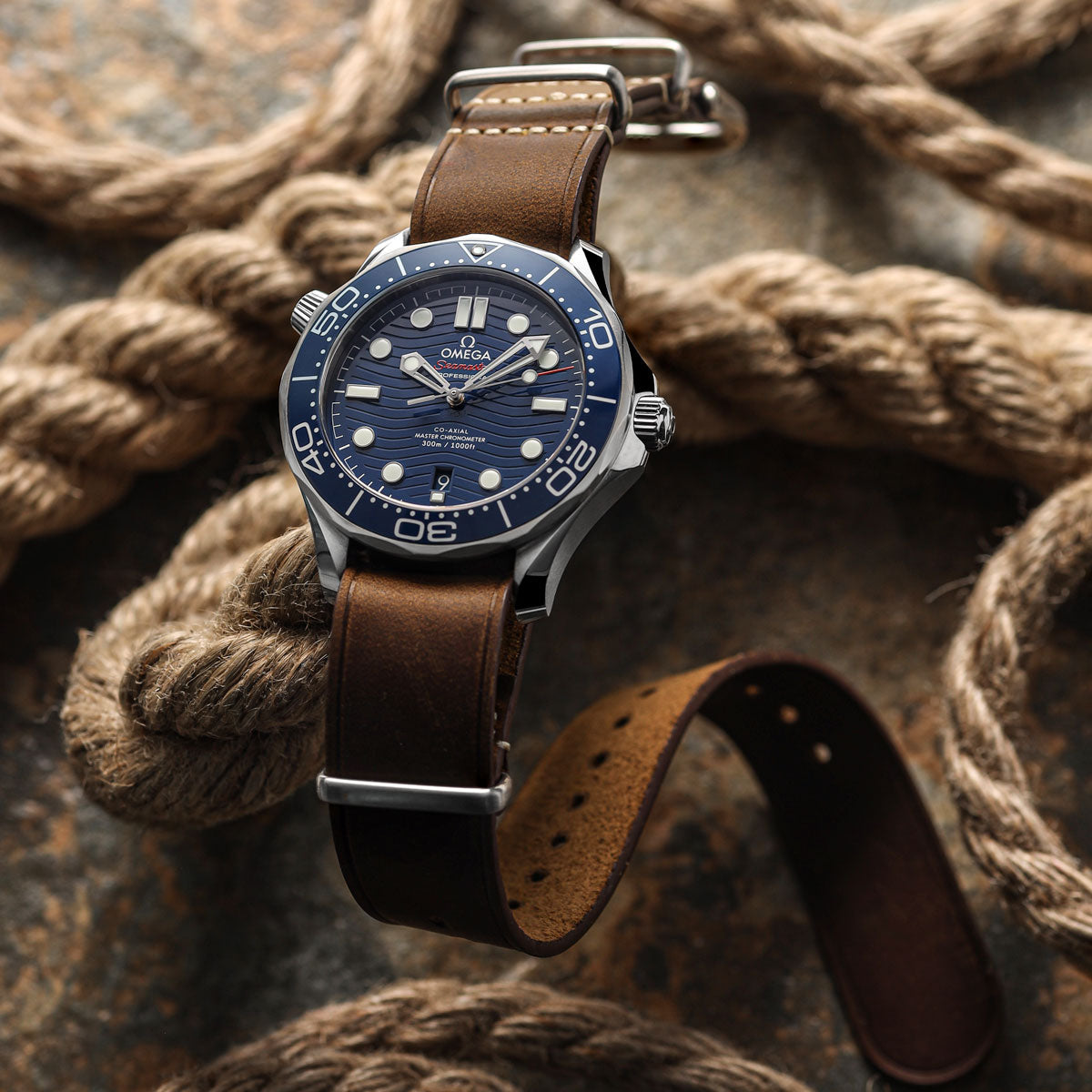 Chestnut coloured crazy hourse leather NATO watch strap