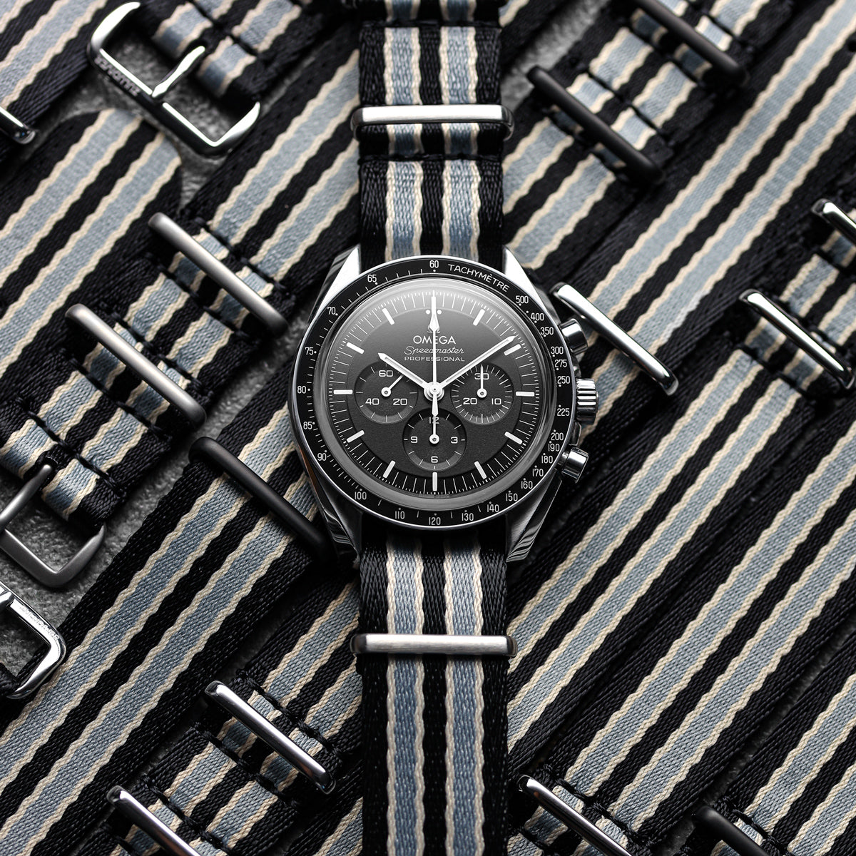 1973 British Military Watch Strap: ARMOURED - No Time Bond, IP Black