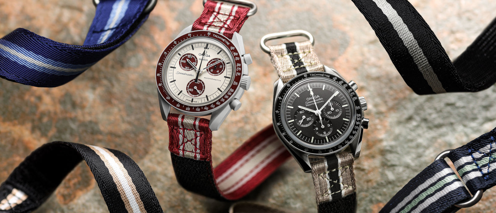 Lunar NASA velcro watch straps fitted to Omega Speedmaster and Moonswatch
