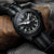 ZULULDIVER classic James Bond NATO watch strap black and grey stripe, IP Black hardware, white background shot
