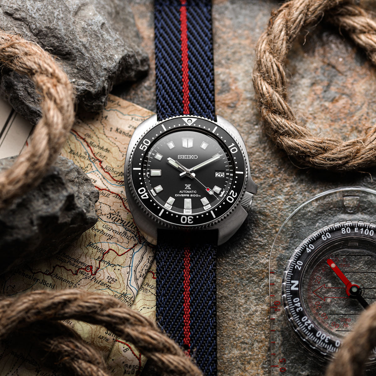 Seasalter Military Nylon Watch Strap - Burgundy/Beige