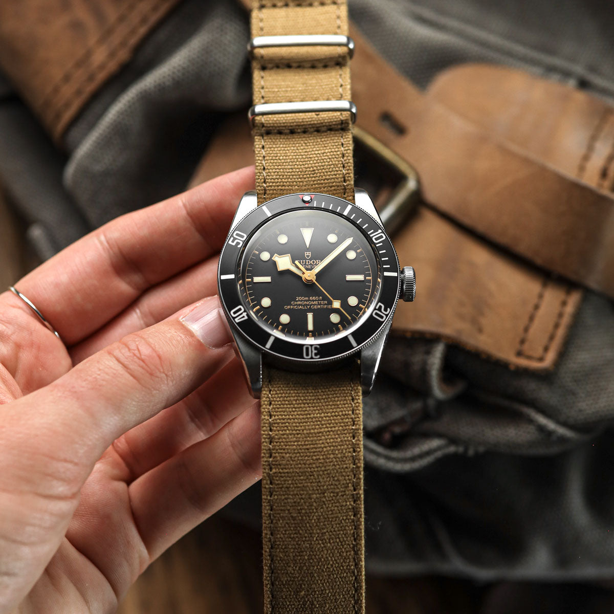British Military Single Pass Vintage Canvas Watch Strap - Desert Sand