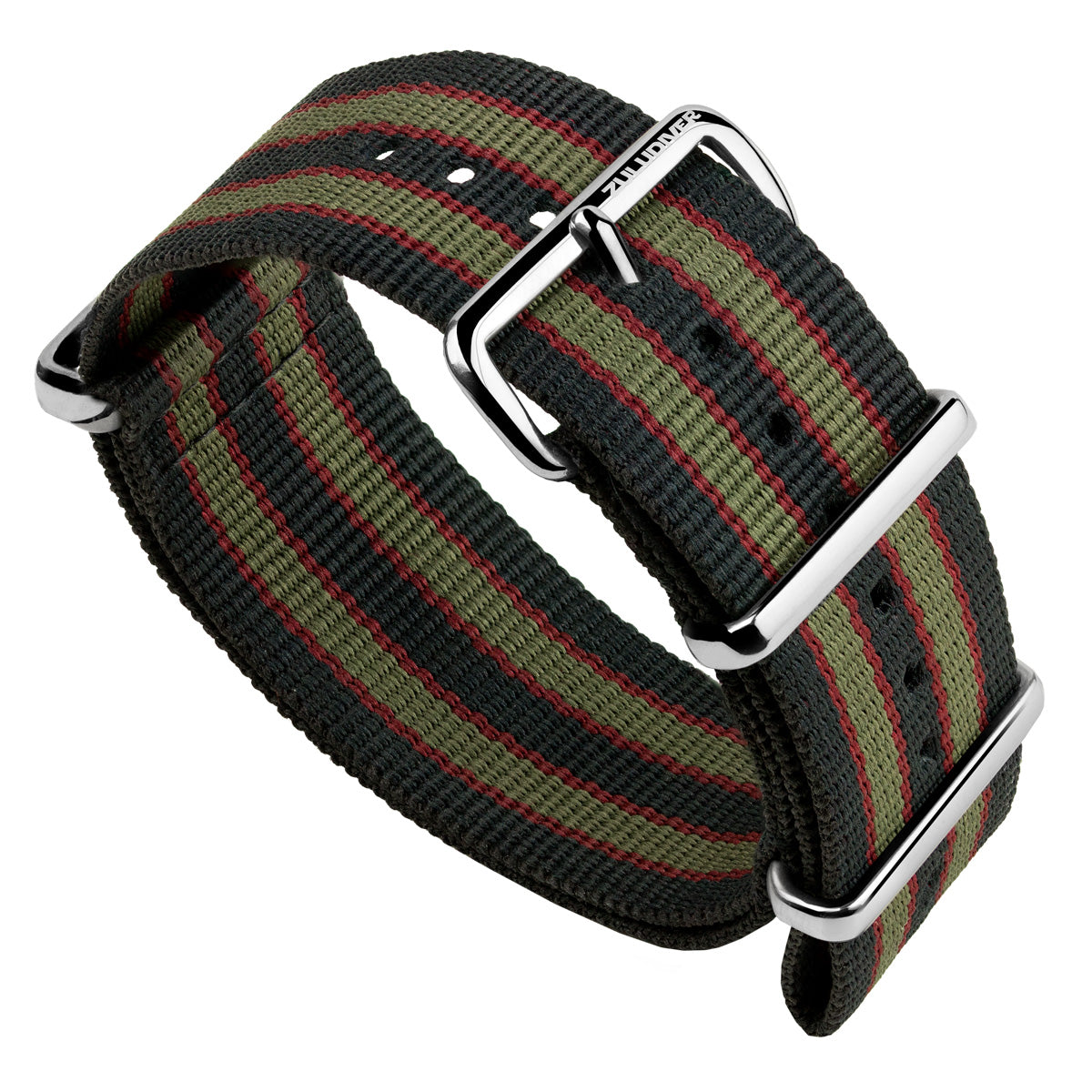 Original James Bond Goldfinger movie NATO watch strap, vintage bond stripe, polished hardware