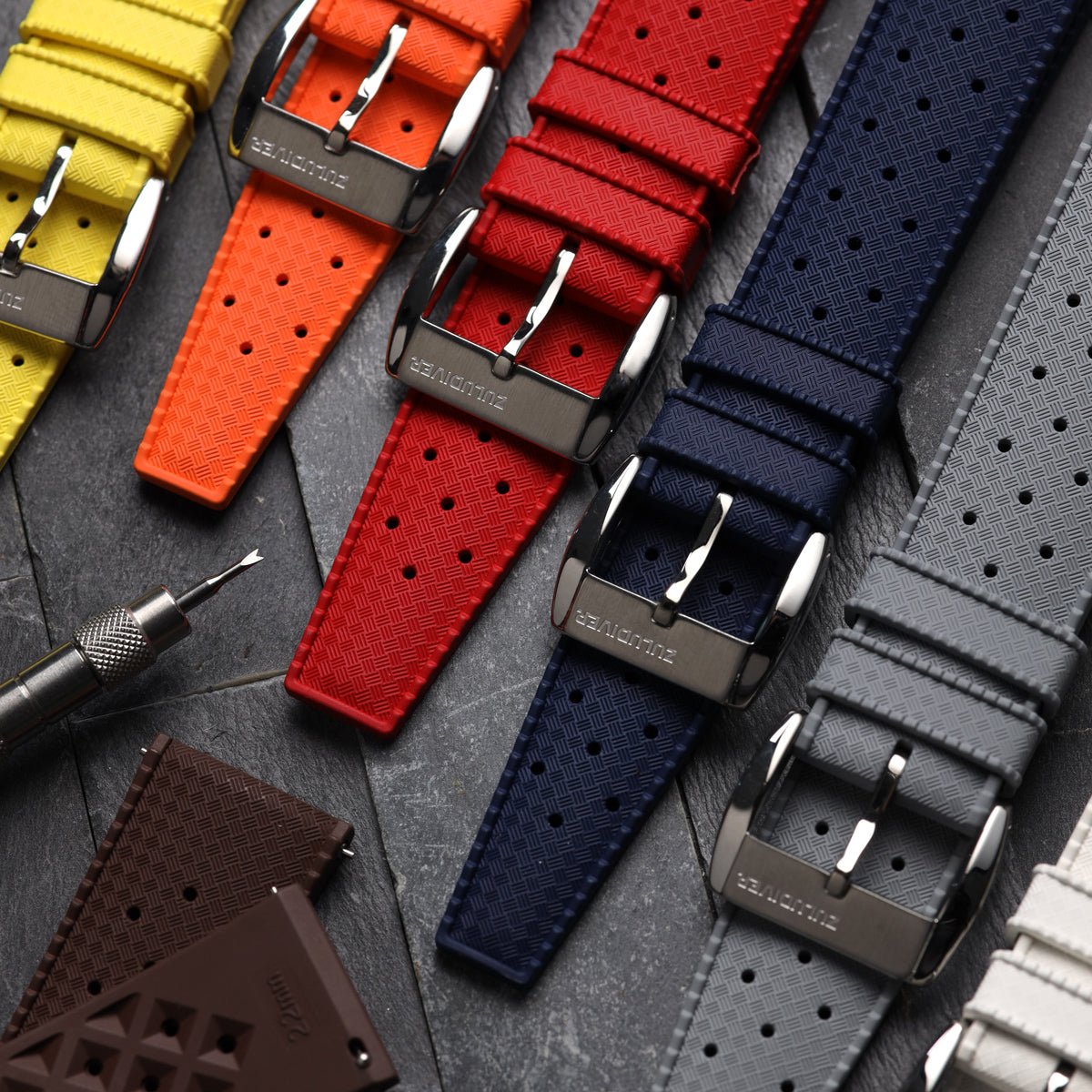 ZULUDIVER Vintage Tropical Style FKM Rubber Watch Strap - Blue - additional image 2