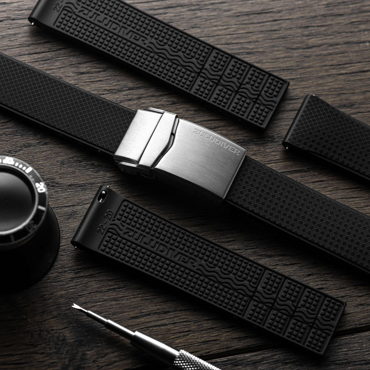 ZULUDIVER Modern Tropical Watch Strap (MkII) - Black - Silver Hardware