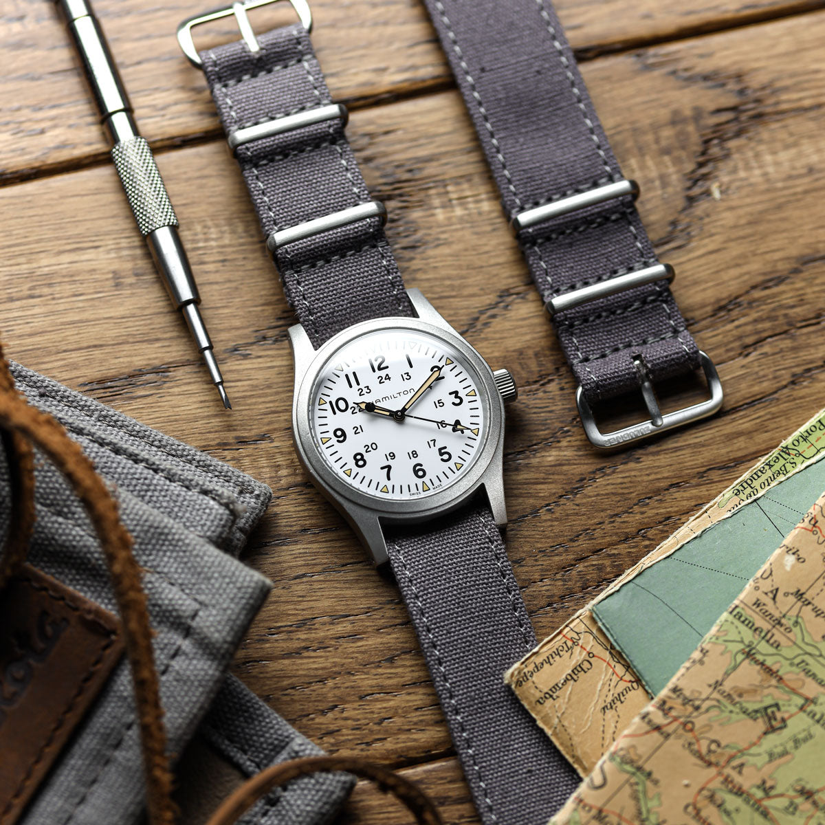 British Military Single Pass Vintage Canvas Watch Strap - Grey