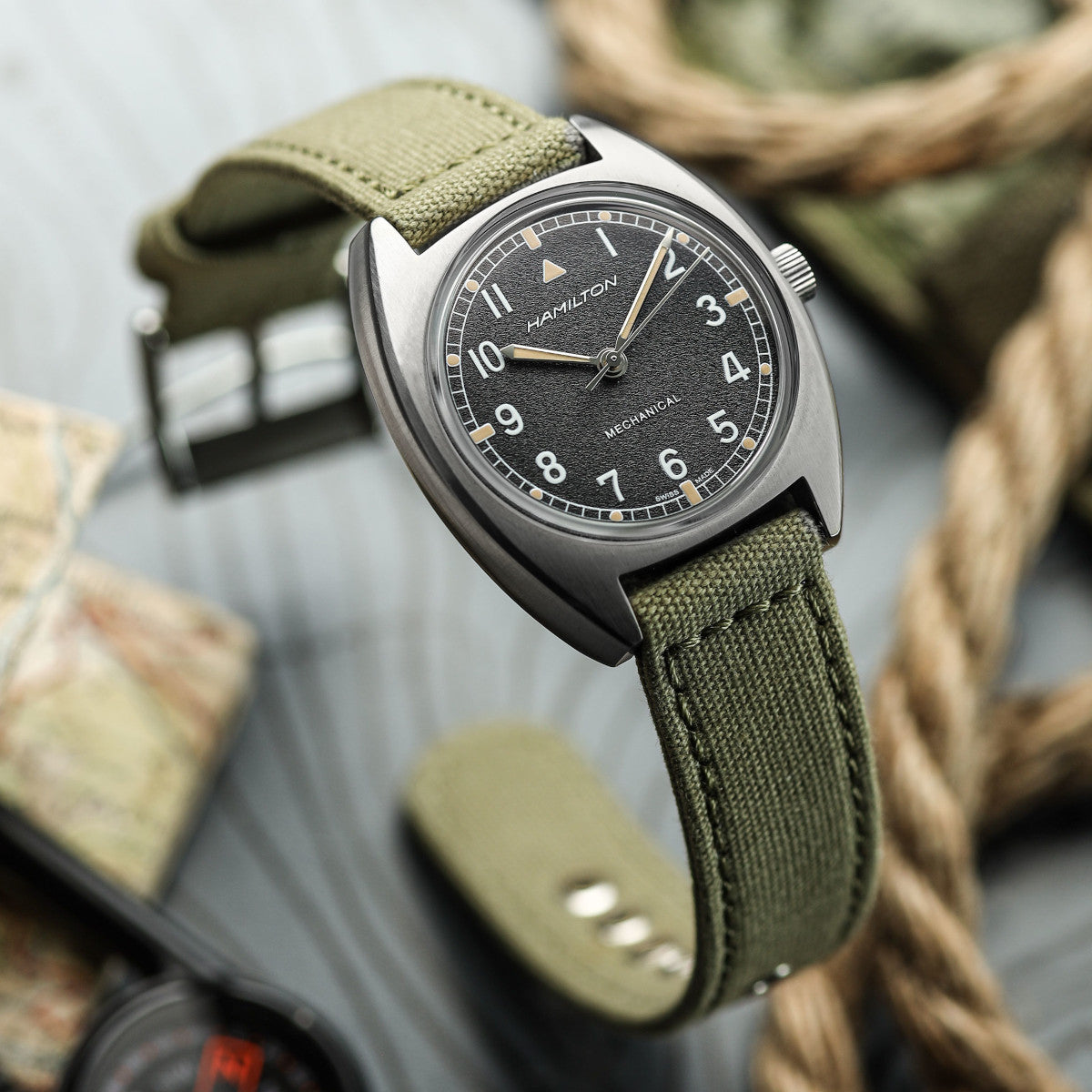 Croyde Canvas Watch Strap - Army Green