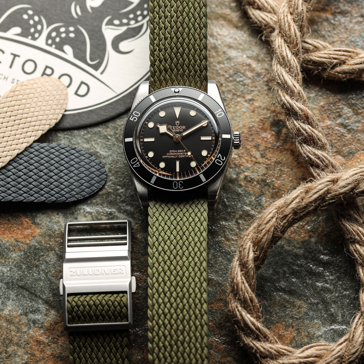 ADDITIONAL - Perlon Nylon OctoPod Watch Strap - Army Green on Tudor Black Bay 58