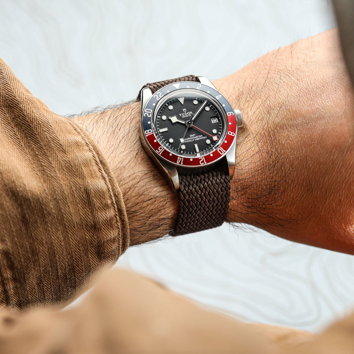 ADDITIONAL - Perlon Nylon OctoPod Watch Strap - Earth Brown on Tudor GMT