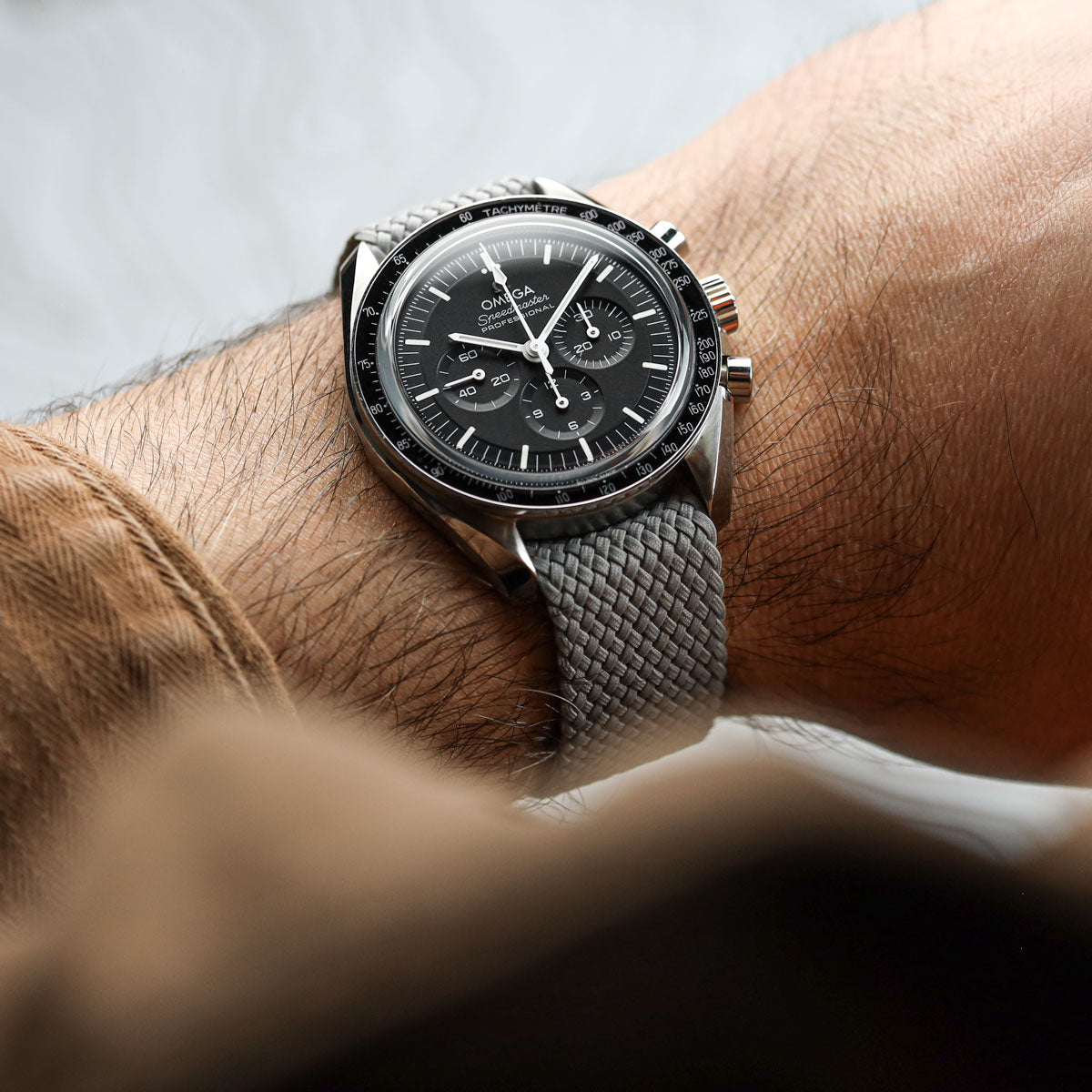 ADDITIONAL - Perlon Nylon OctoPod Watch Strap - Slate Grey on Omega Speedmaster