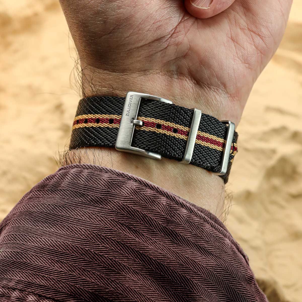 Seasalter Military Nylon Watch Strap - Black/Gold/Red