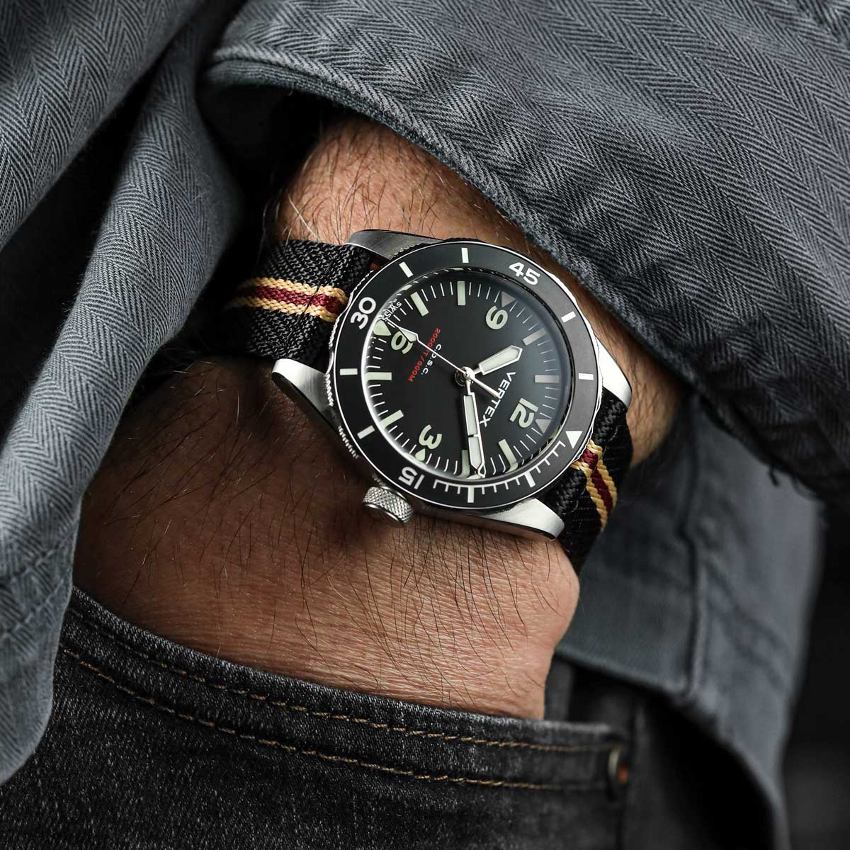 Seasalter Military Nylon Watch Strap - Black/Gold/Red