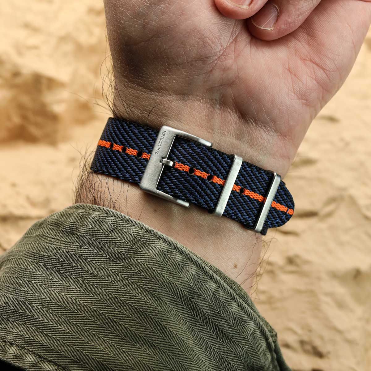 Seasalter Military Nylon Watch Strap - Blue/Orange