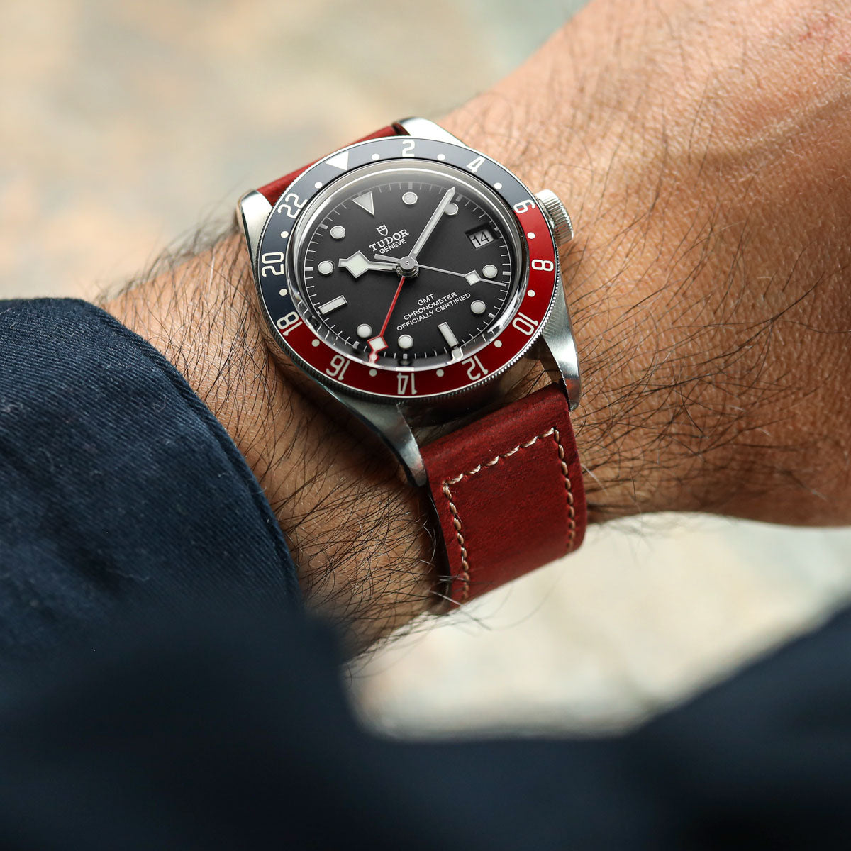 Oxford Ranger Military Leather Watch Strap - Vintage Red