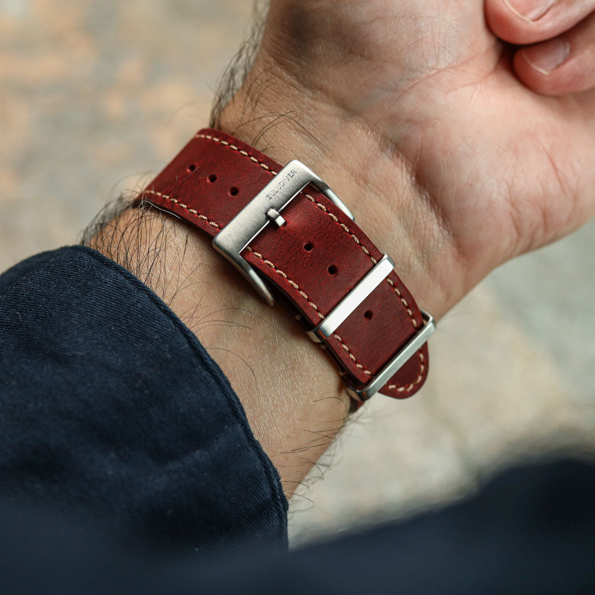 Oxford Ranger Military Leather Watch Strap - Vintage Red
