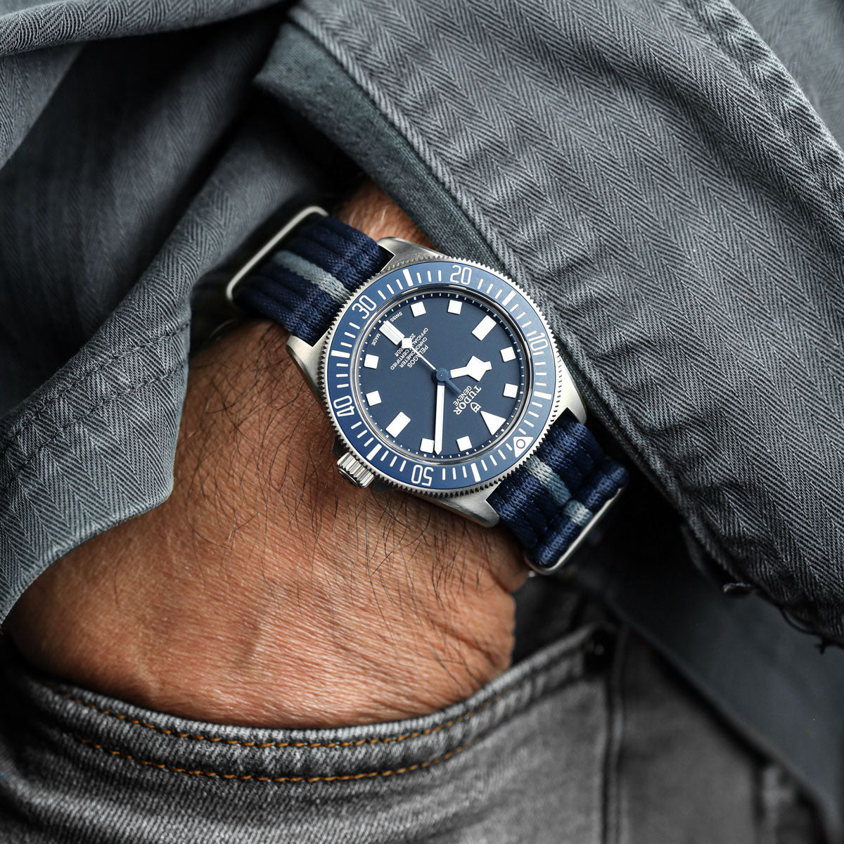 1973 Naval-Marine Fabric Watch Strap - Atlantic Grey