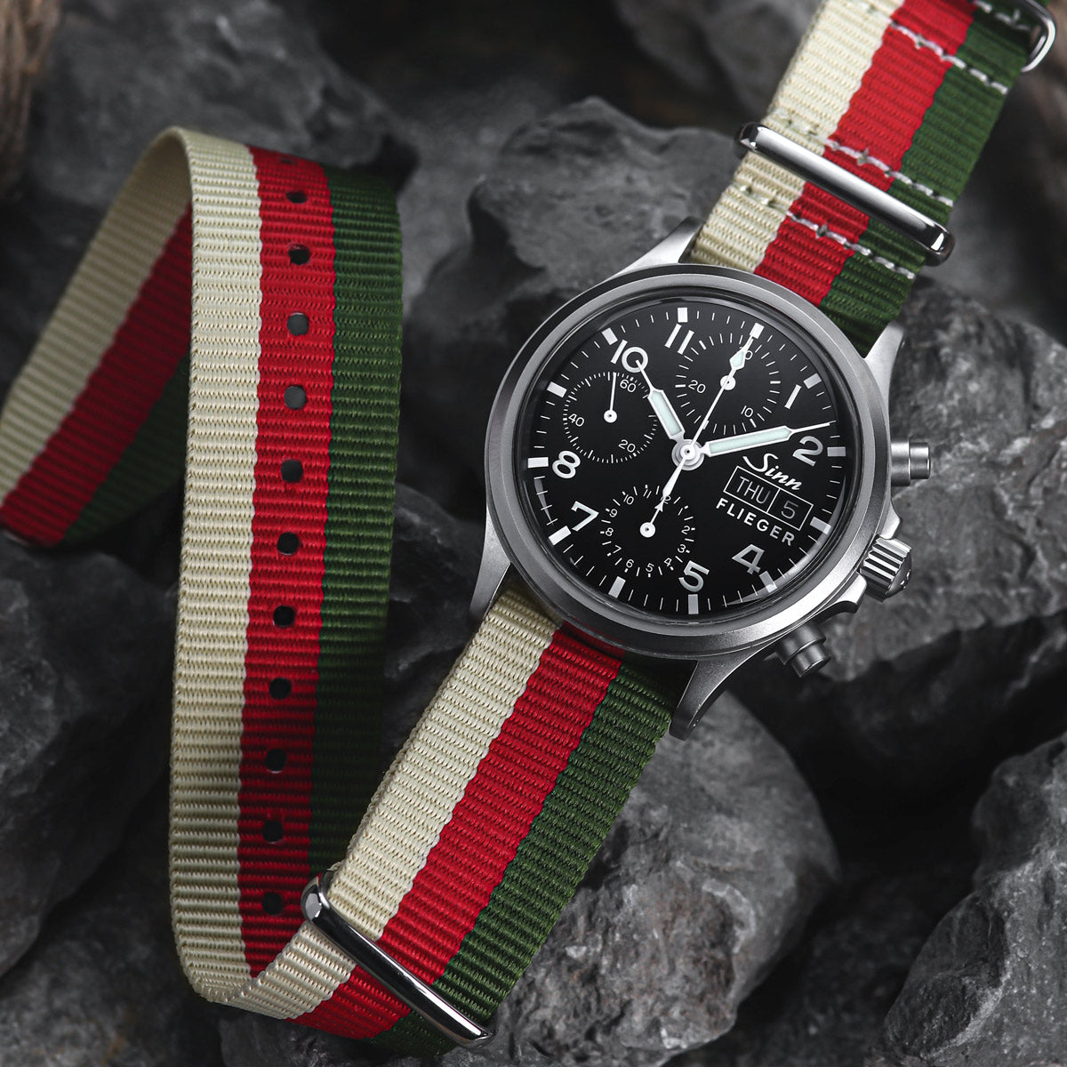 Heritage Military Nylon Watch Strap - Green, Red, Cream - additional image 1