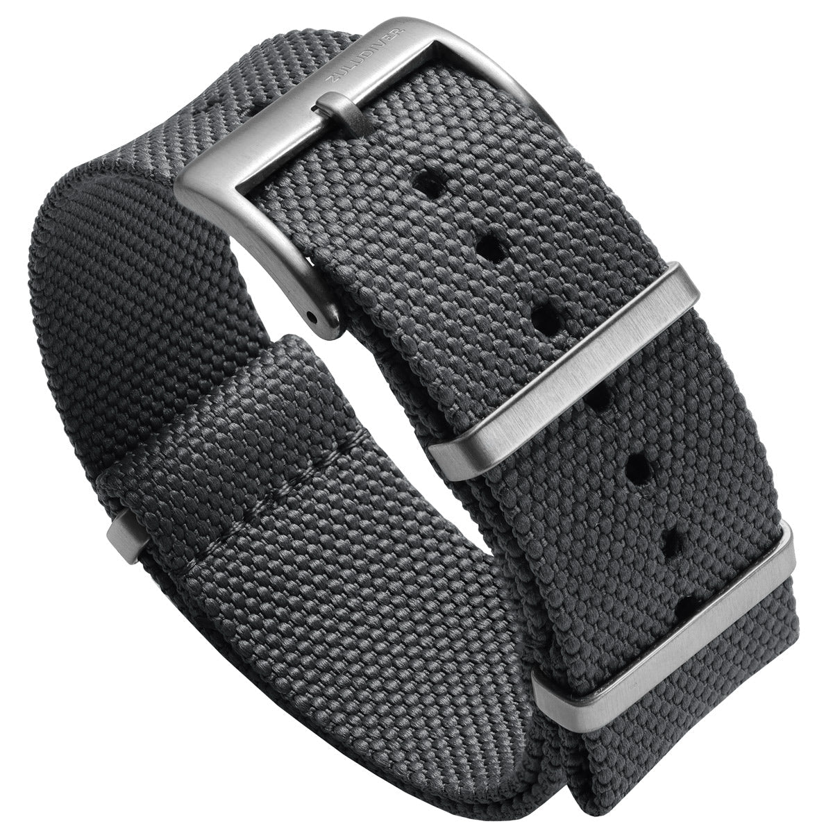 Grey woven canvas NATO watch strap with stainless steel fittings