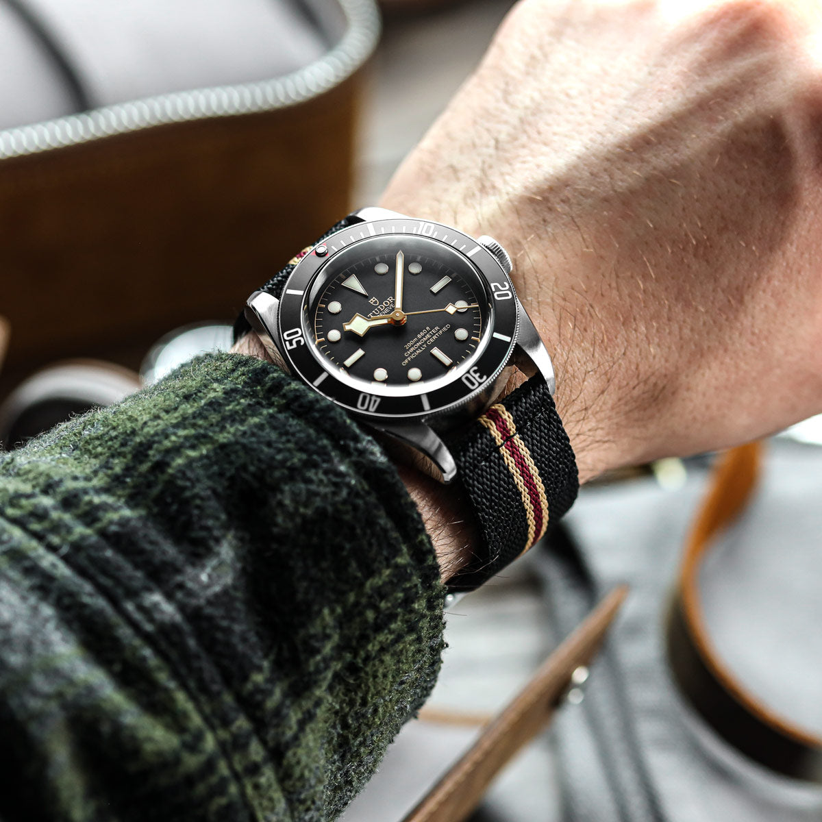 Seasalter Military Nylon Watch Strap Burgundy/Beige ZULUDIVER